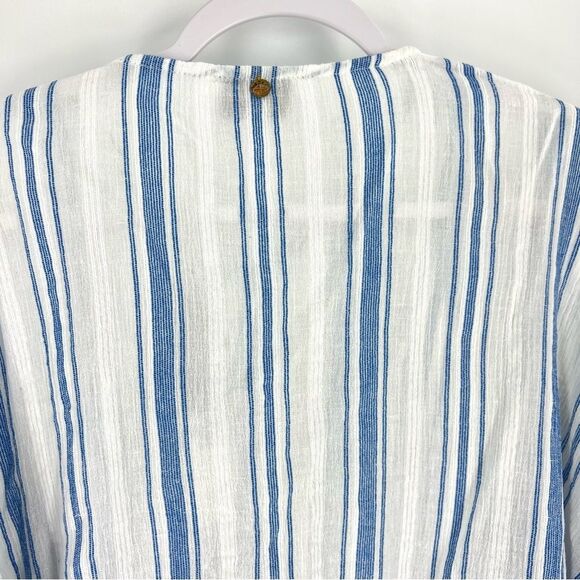 Antik Batik Serifos Ruffled Blue Striped Cotton Gauze Blouse Size L/42 - Picture 9 of 14